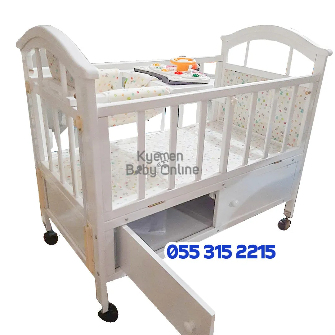 Baby Cot (All White Wooden Cot With Drawer) 5293 Baby Bed / Baby Crib