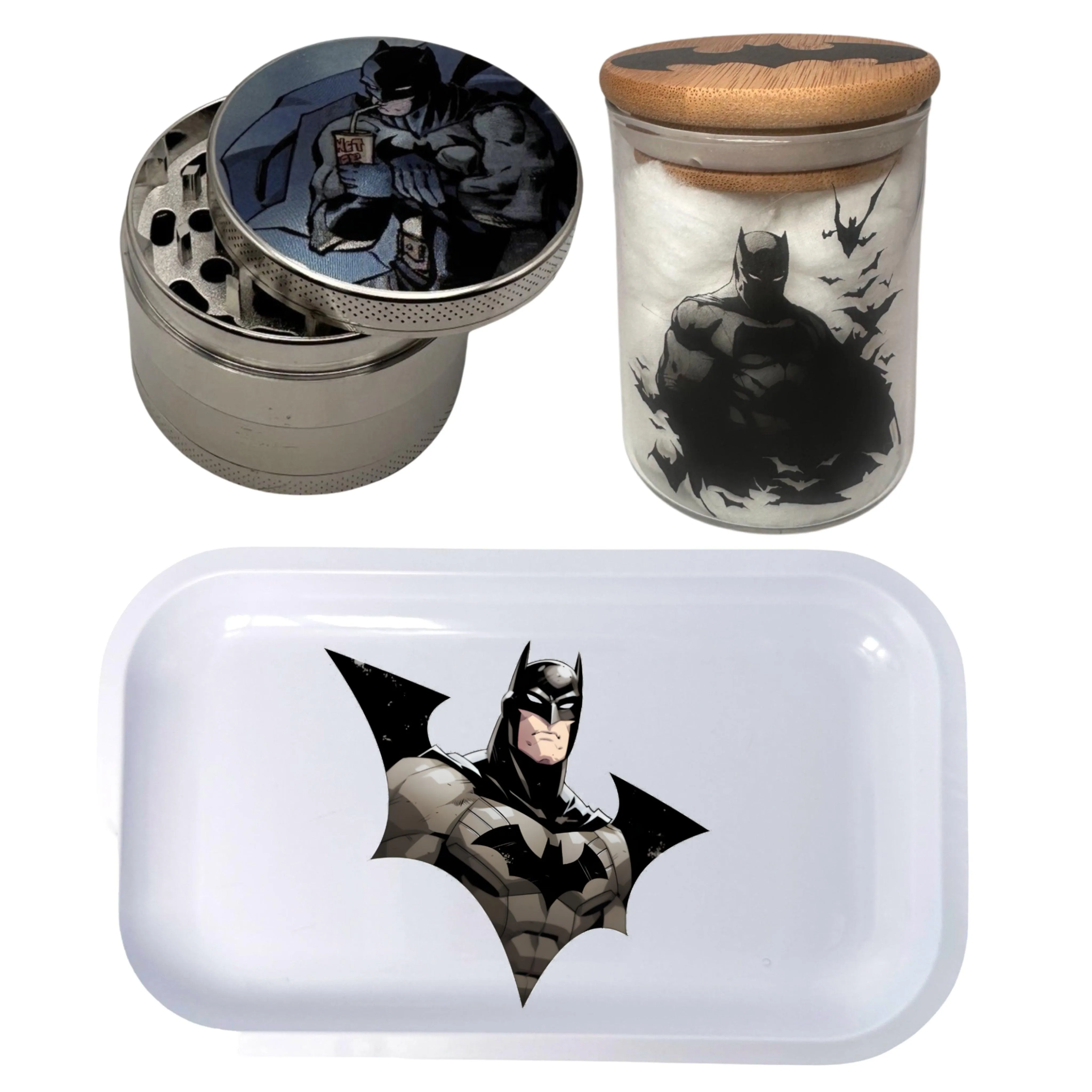 Batman and Robin Comic Spice Grinder, Stash Jar, Rolling Tray Set