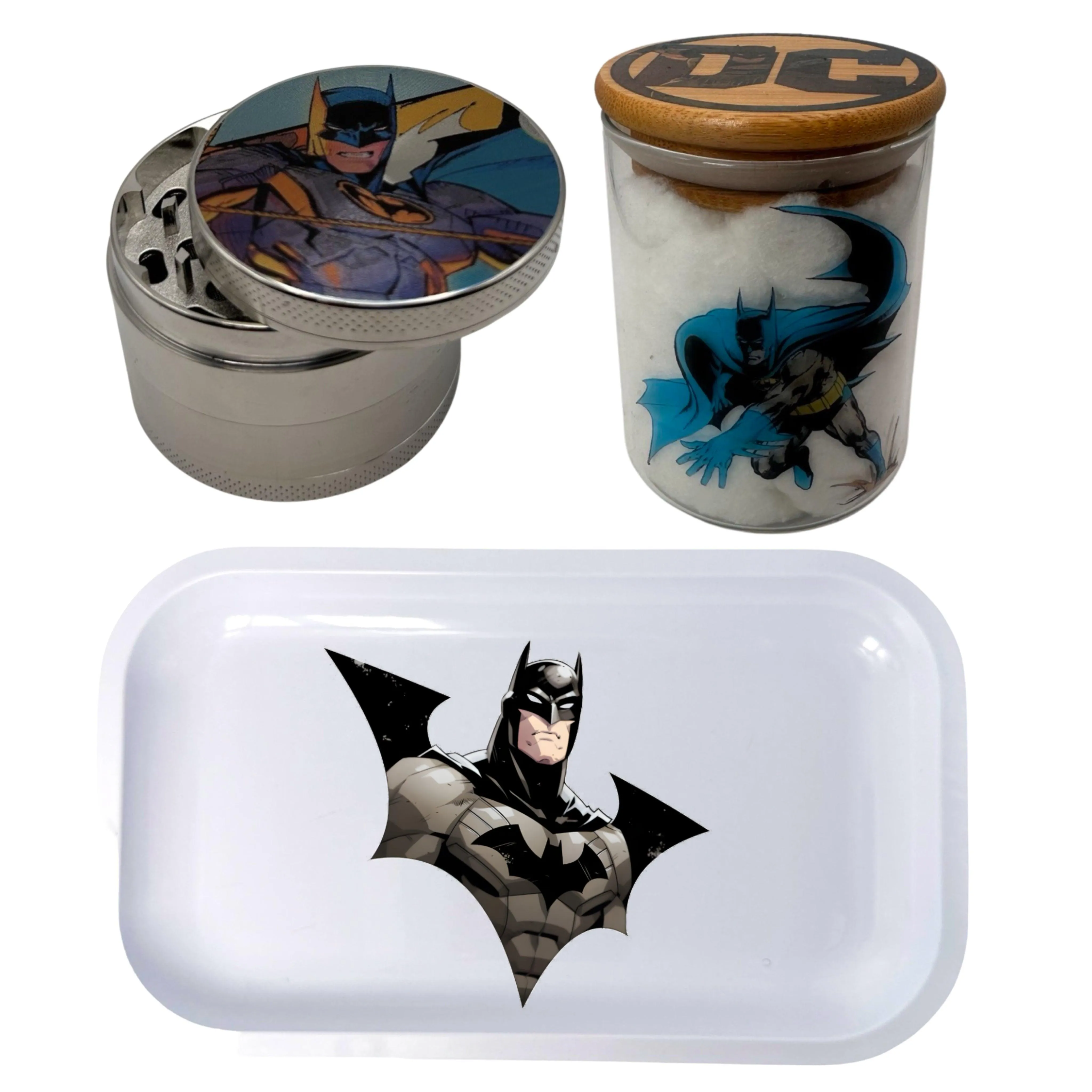 Batman and Robin Comic Spice Grinder, Stash Jar, Rolling Tray Set