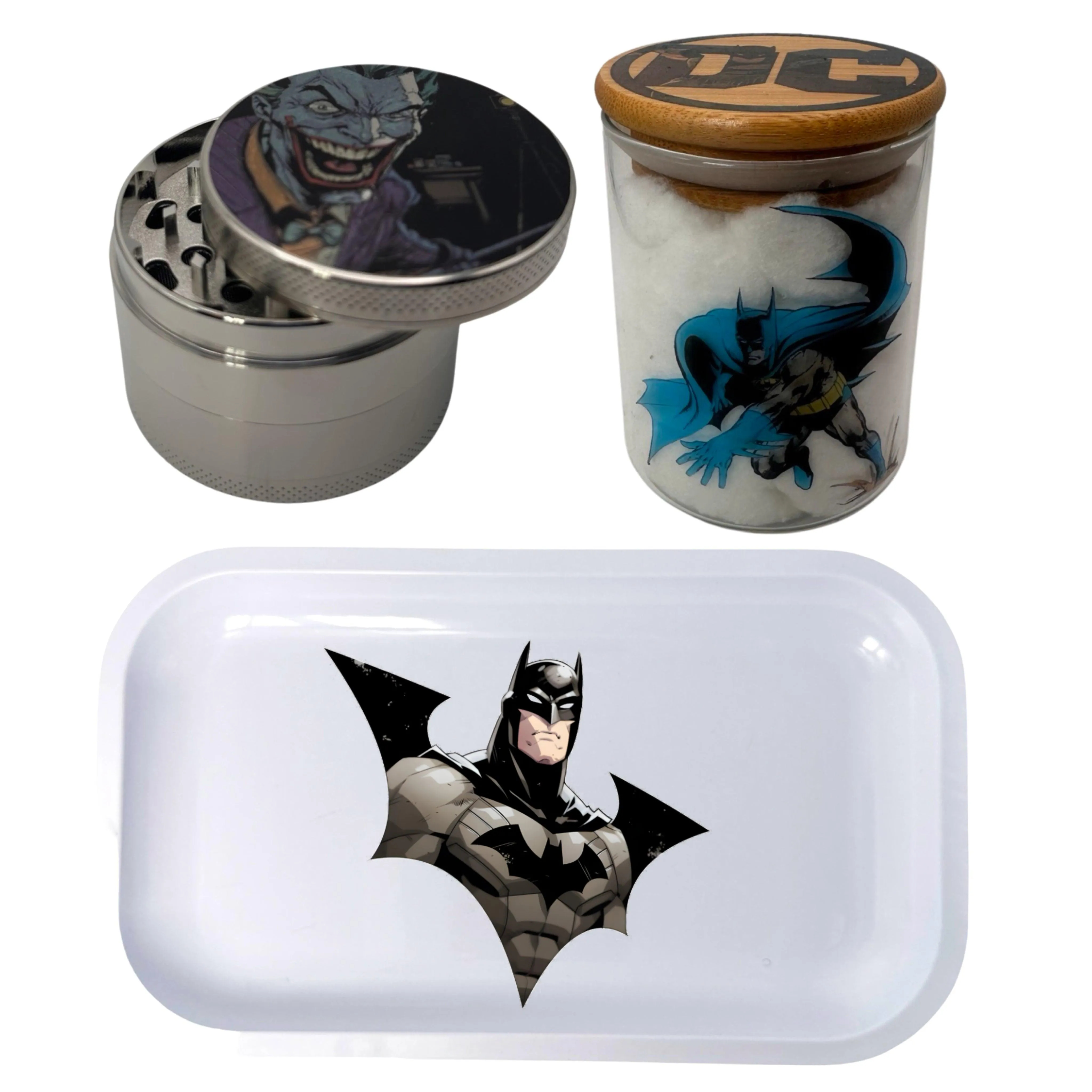 Batman and Robin Comic Spice Grinder, Stash Jar, Rolling Tray Set