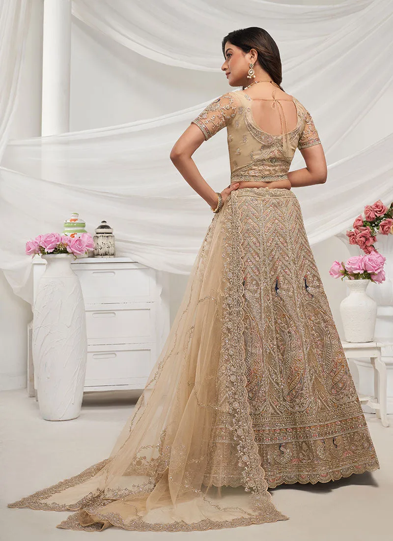 Beige Golden Multi Embroidery Wedding Style Lehenga Choli