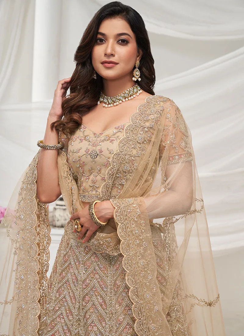 Beige Golden Multi Embroidery Wedding Style Lehenga Choli