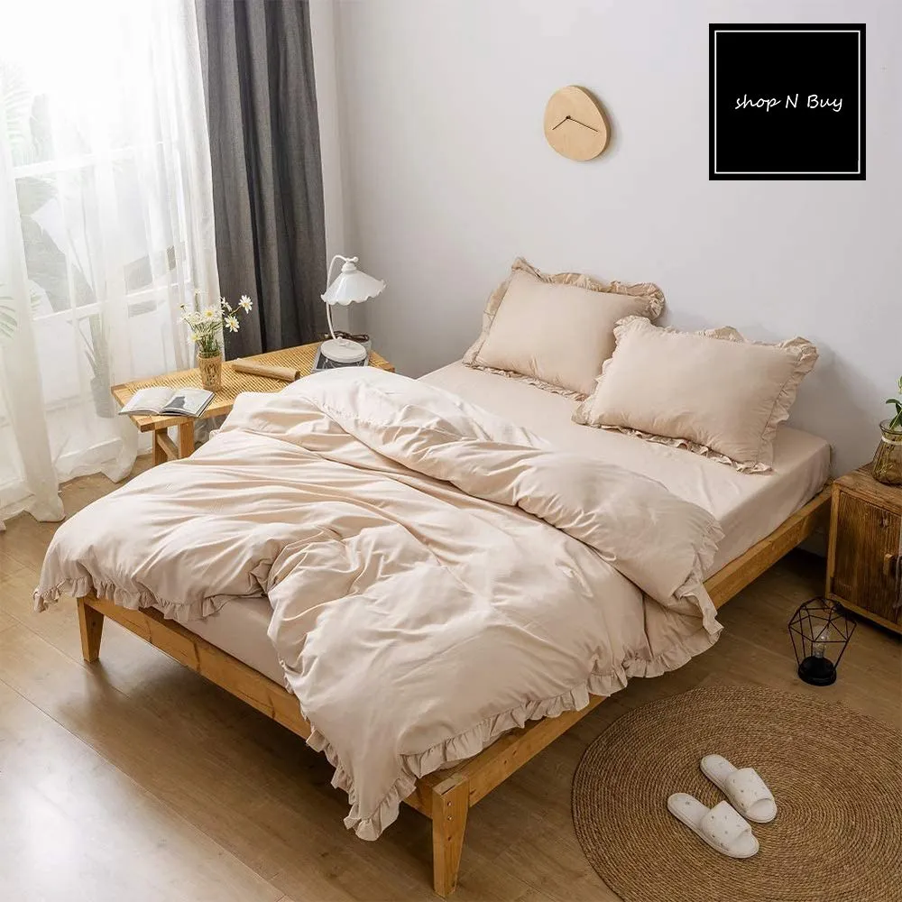 Beige With Ruffles Duvet Set - 4 Pieces