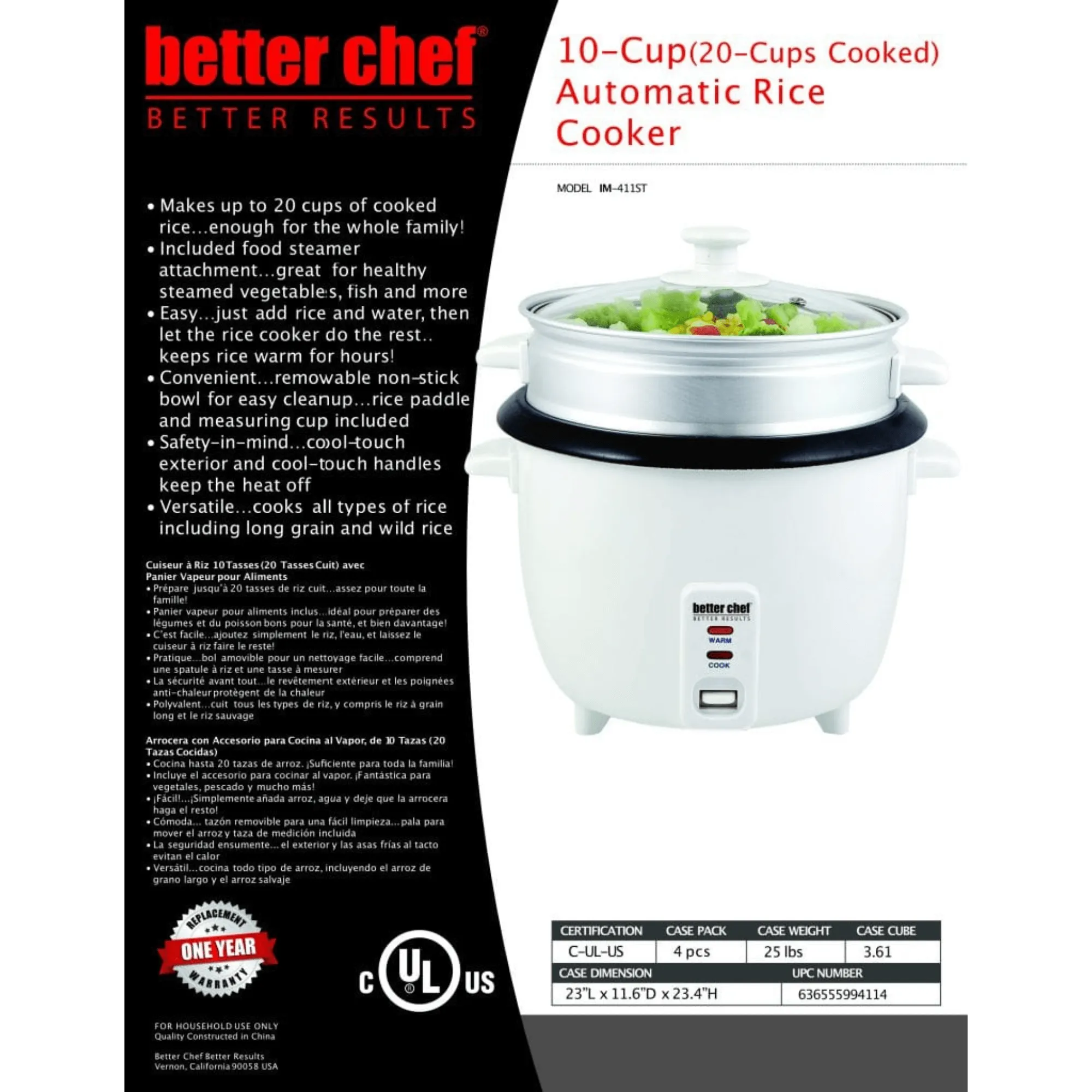 Better Chef 10-Cup - 20-Cup Cooked - Non-Stick Rice Cooker with