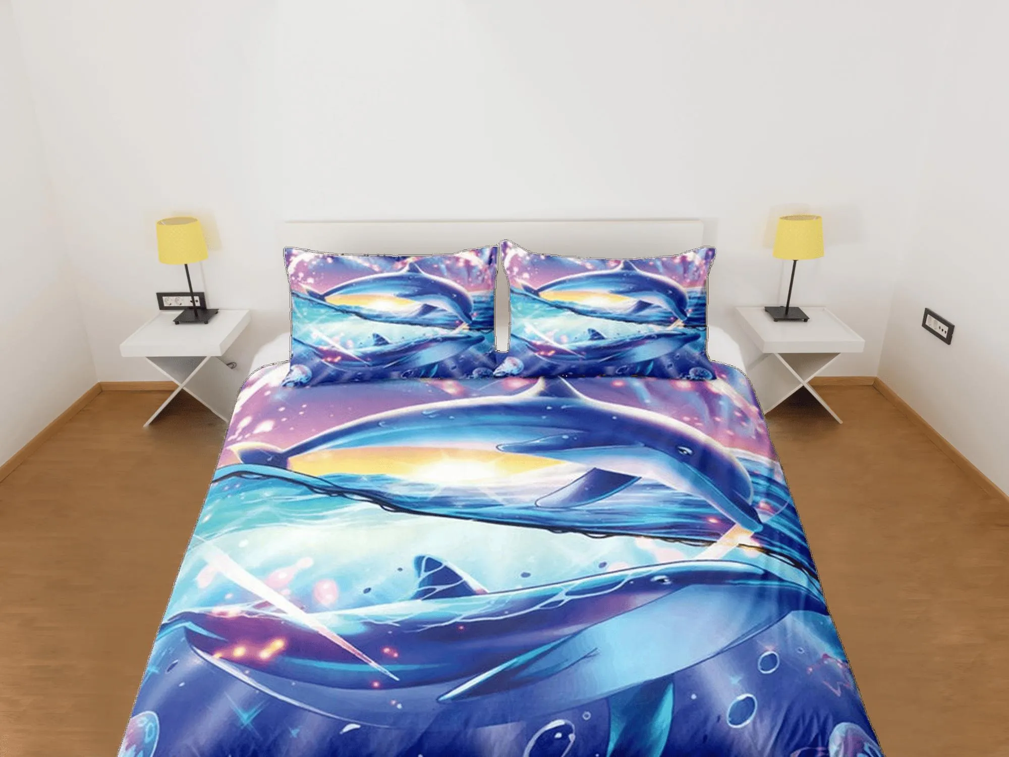 Big dolphin bedding purple duvet cover, ocean blush decor bottle nose dolphin bedding set full king queen twin, college dorm bedding gift