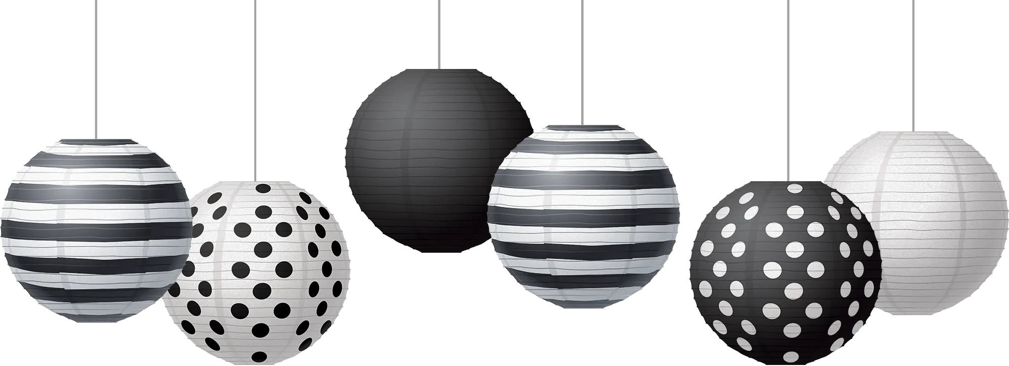 Black & White 8" Hanging Paper Lanterns