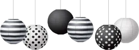 Black & White 8" Hanging Paper Lanterns