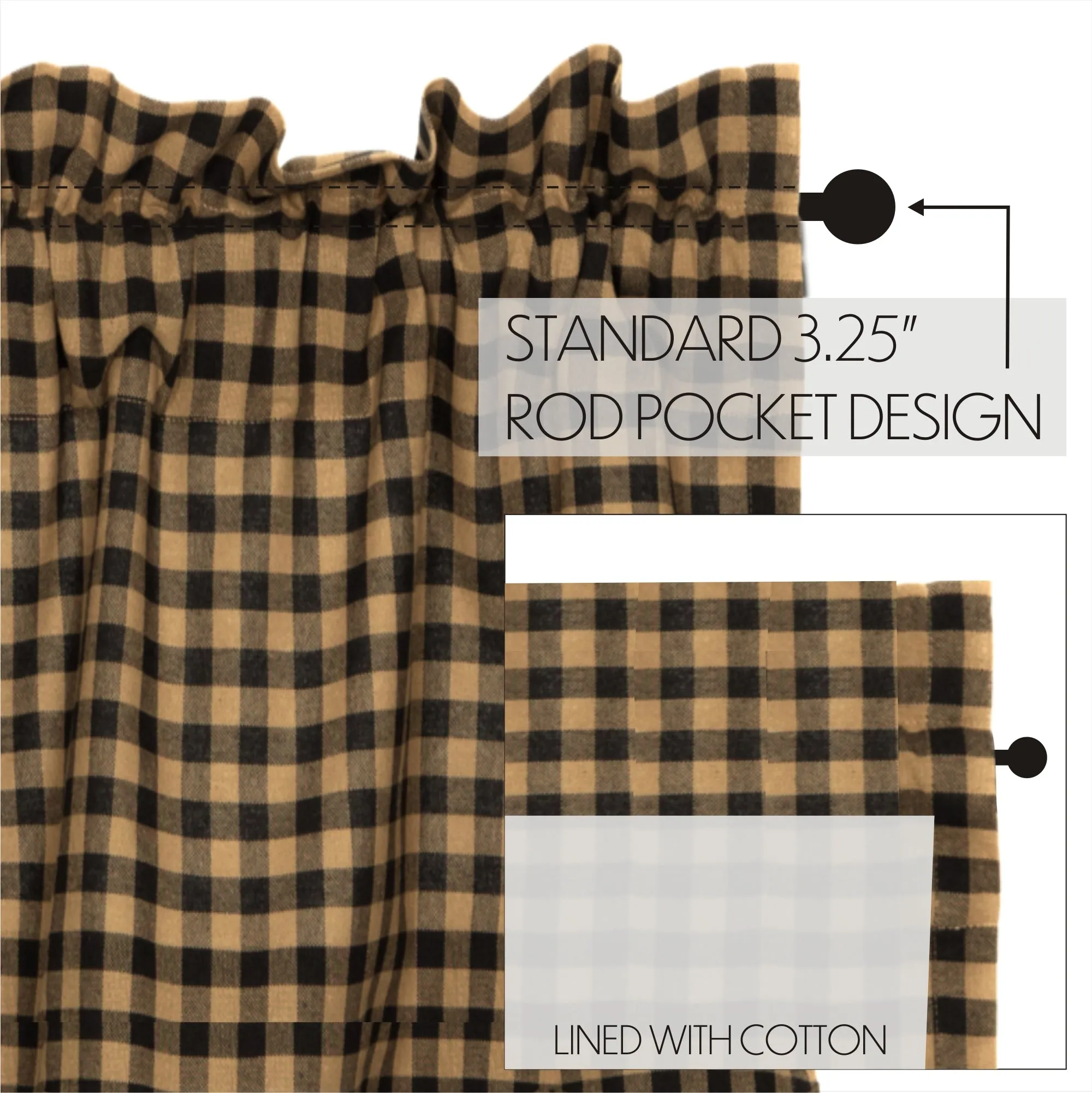 Black Check Scalloped Short Panel Set of 2 63x36