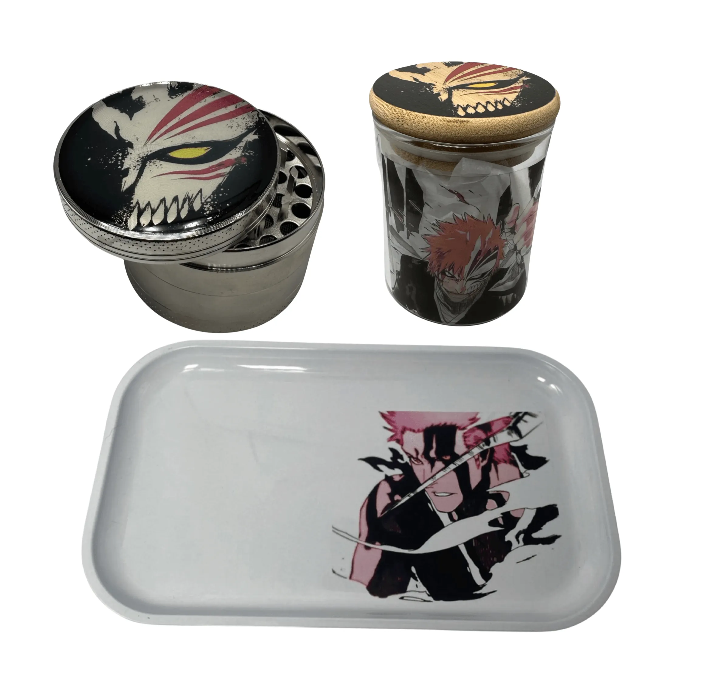 Bleach Anime Herb Grinder, Stash Jar, Rolling Tray Set