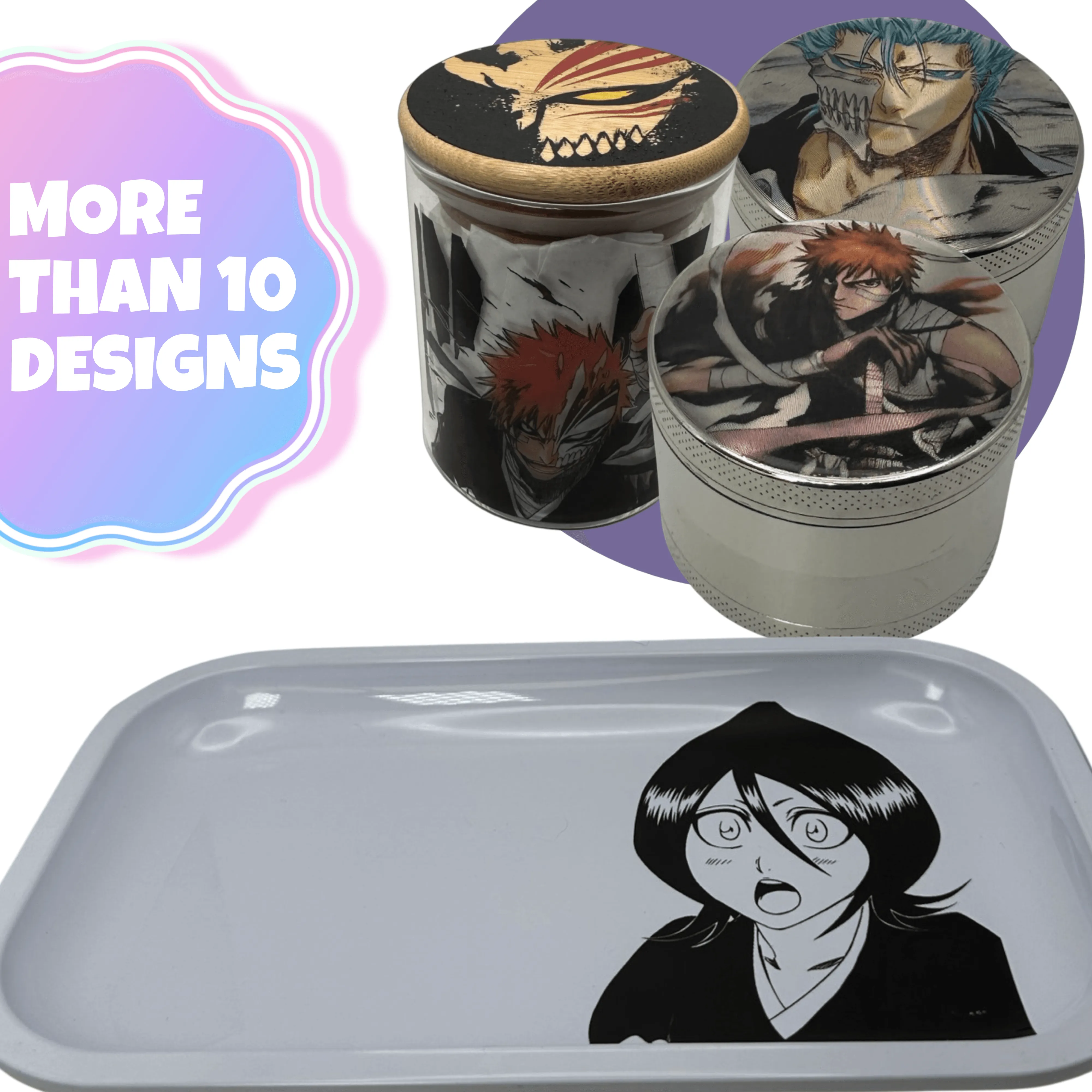 Bleach Anime Herb Grinder, Stash Jar, Rolling Tray Set