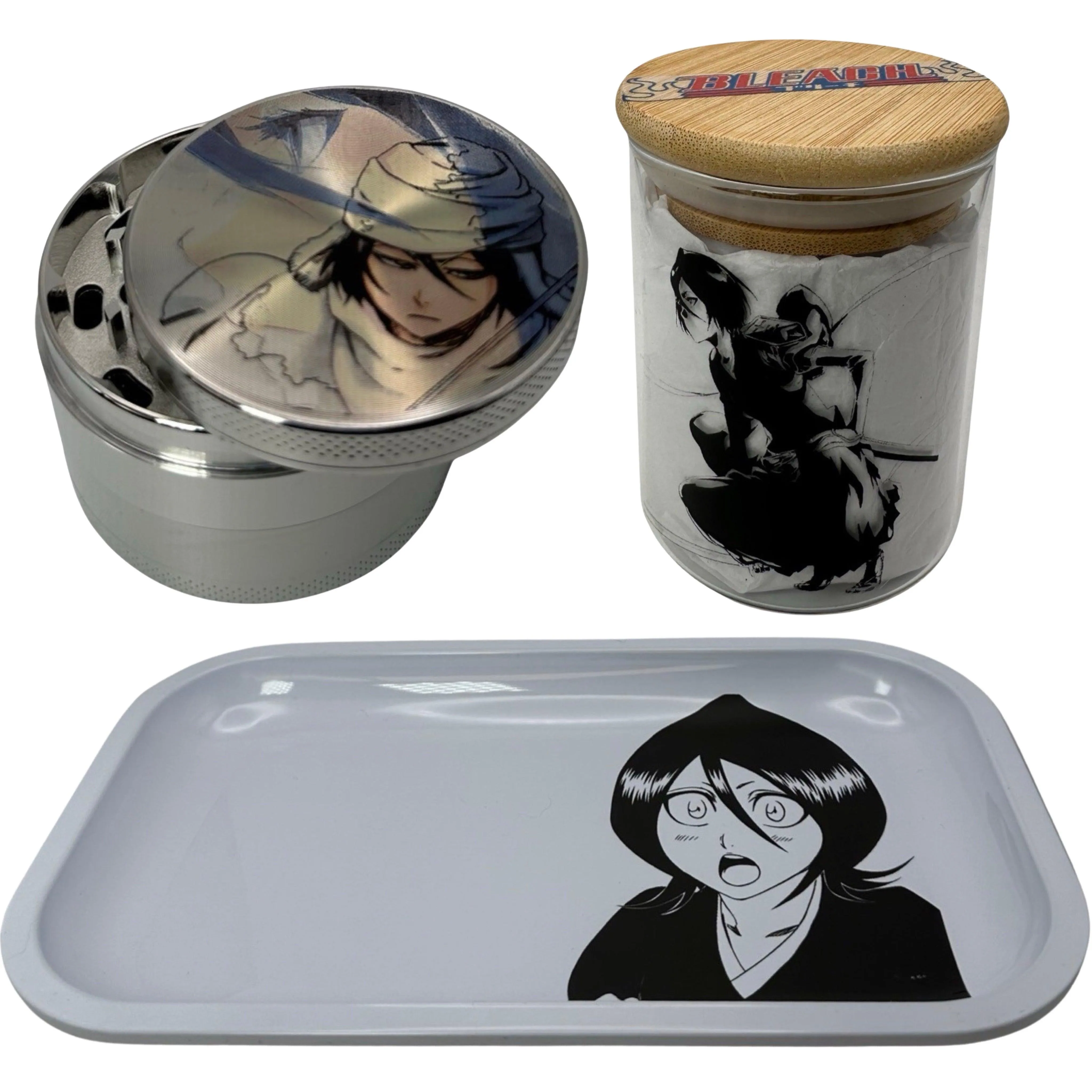 Bleach Anime Herb Grinder, Stash Jar, Rolling Tray Set