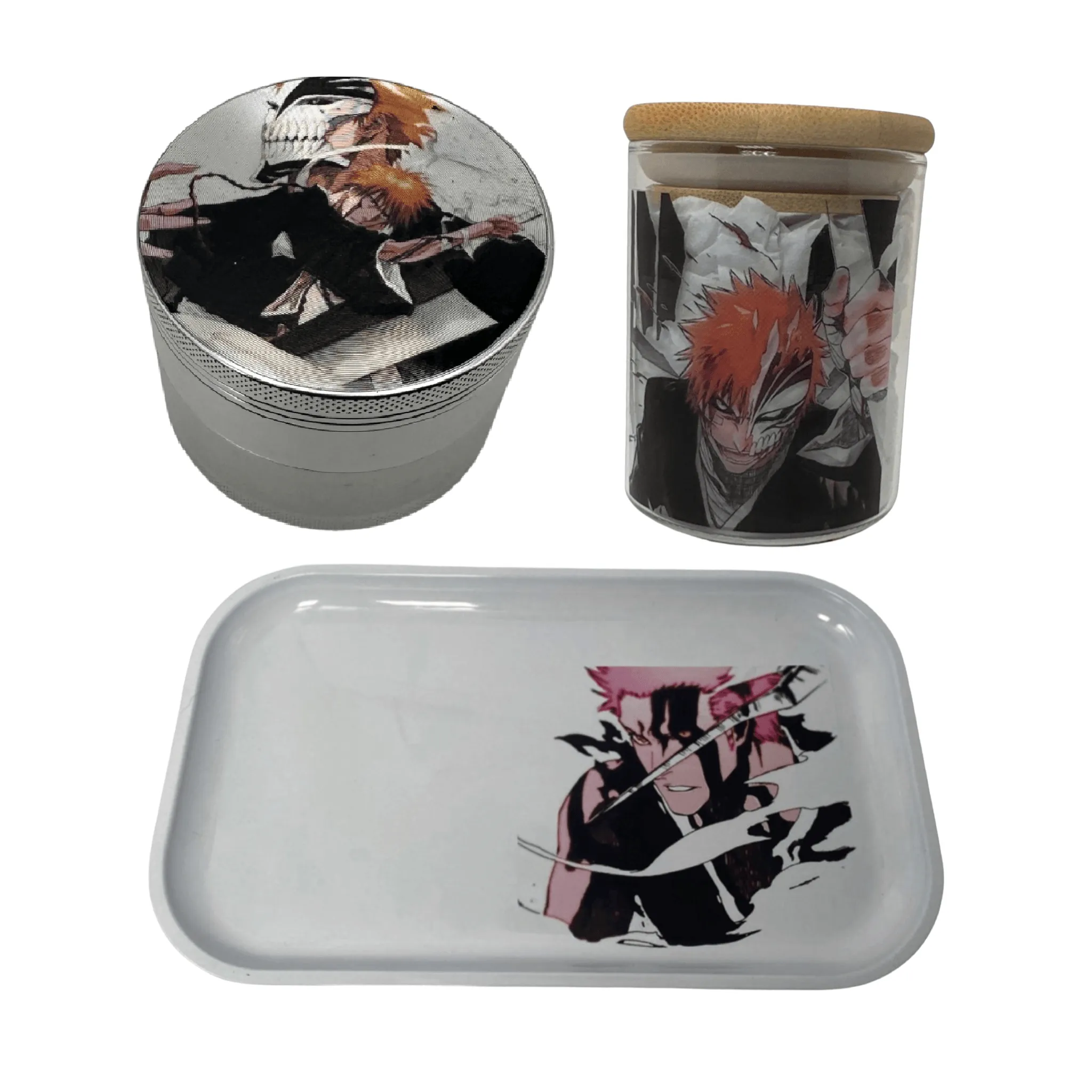 Bleach Anime Herb Grinder, Stash Jar, Rolling Tray Set