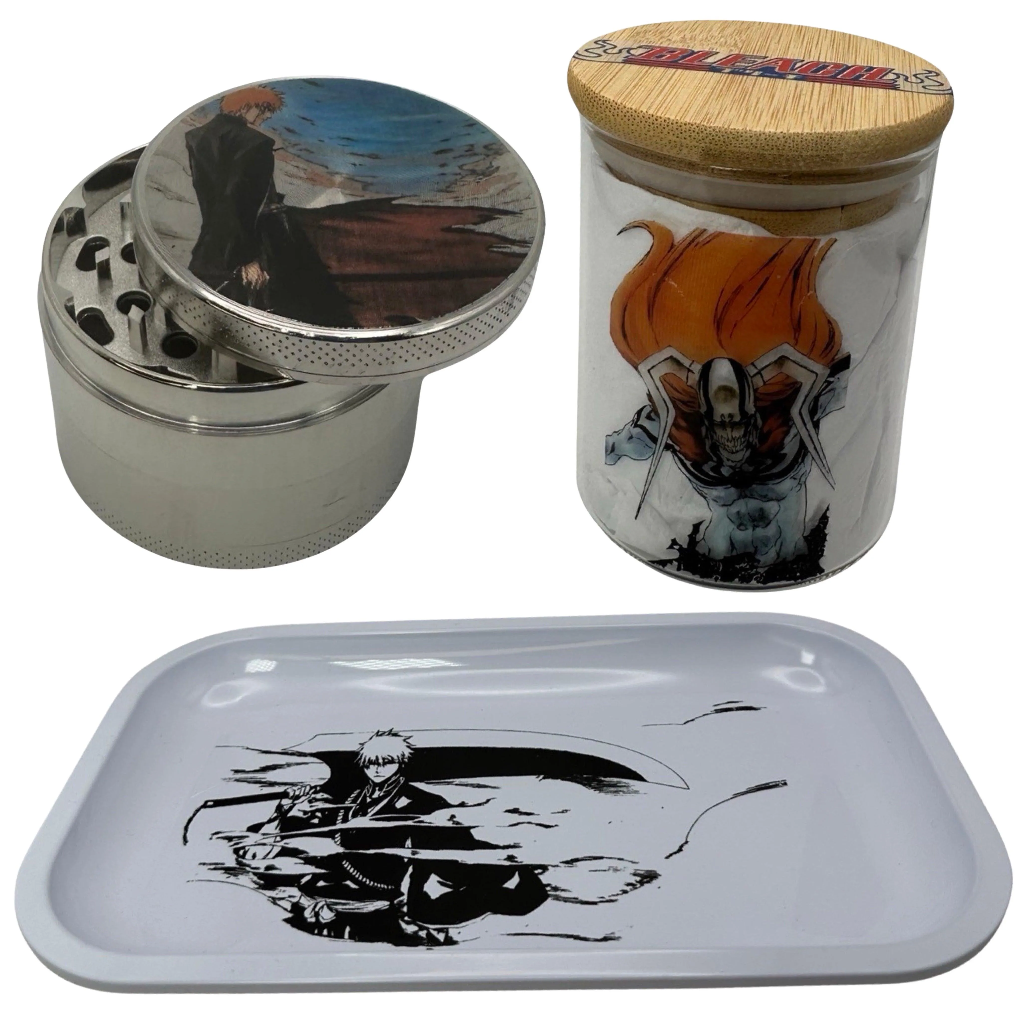 Bleach Anime Herb Grinder, Stash Jar, Rolling Tray Set