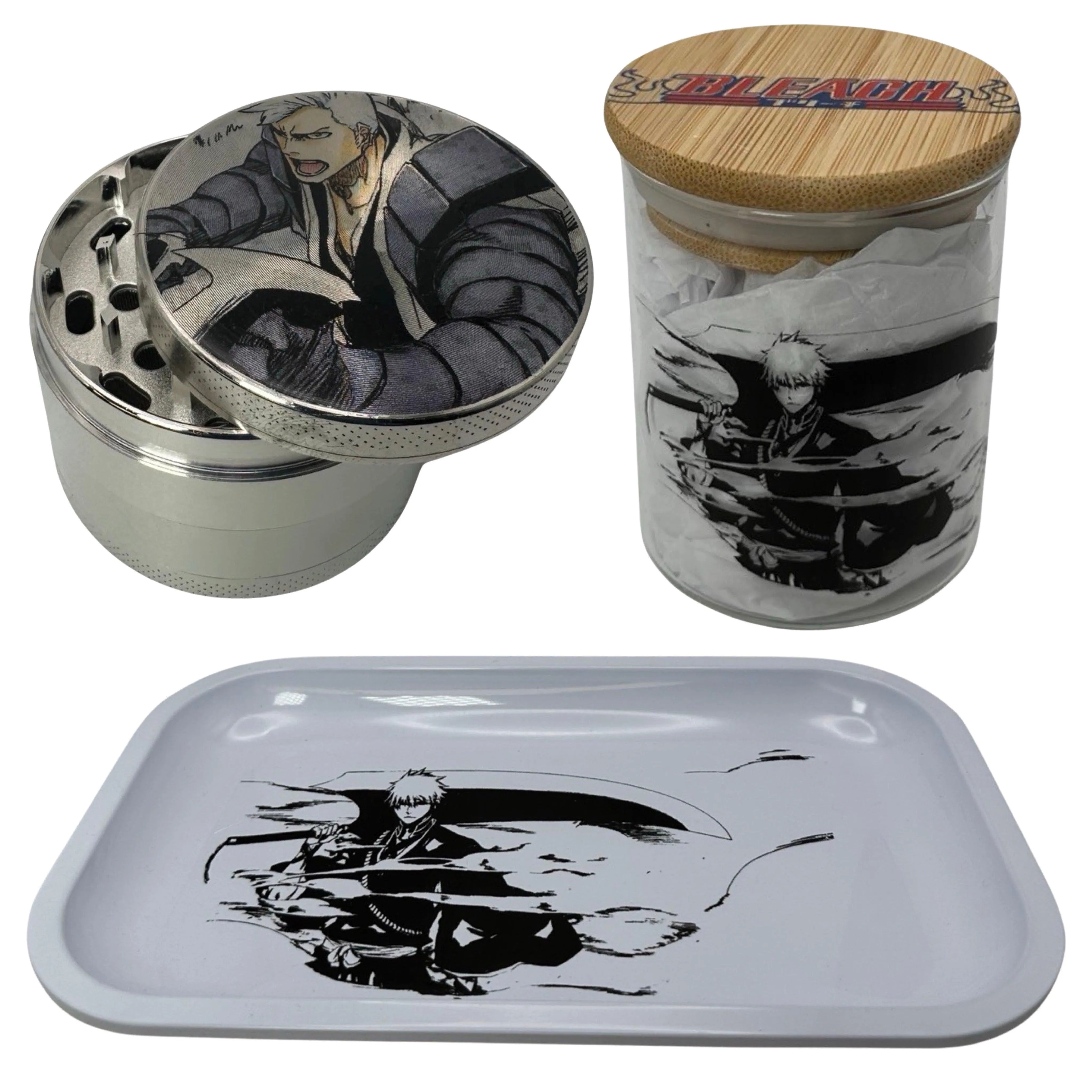 Bleach Anime Herb Grinder, Stash Jar, Rolling Tray Set