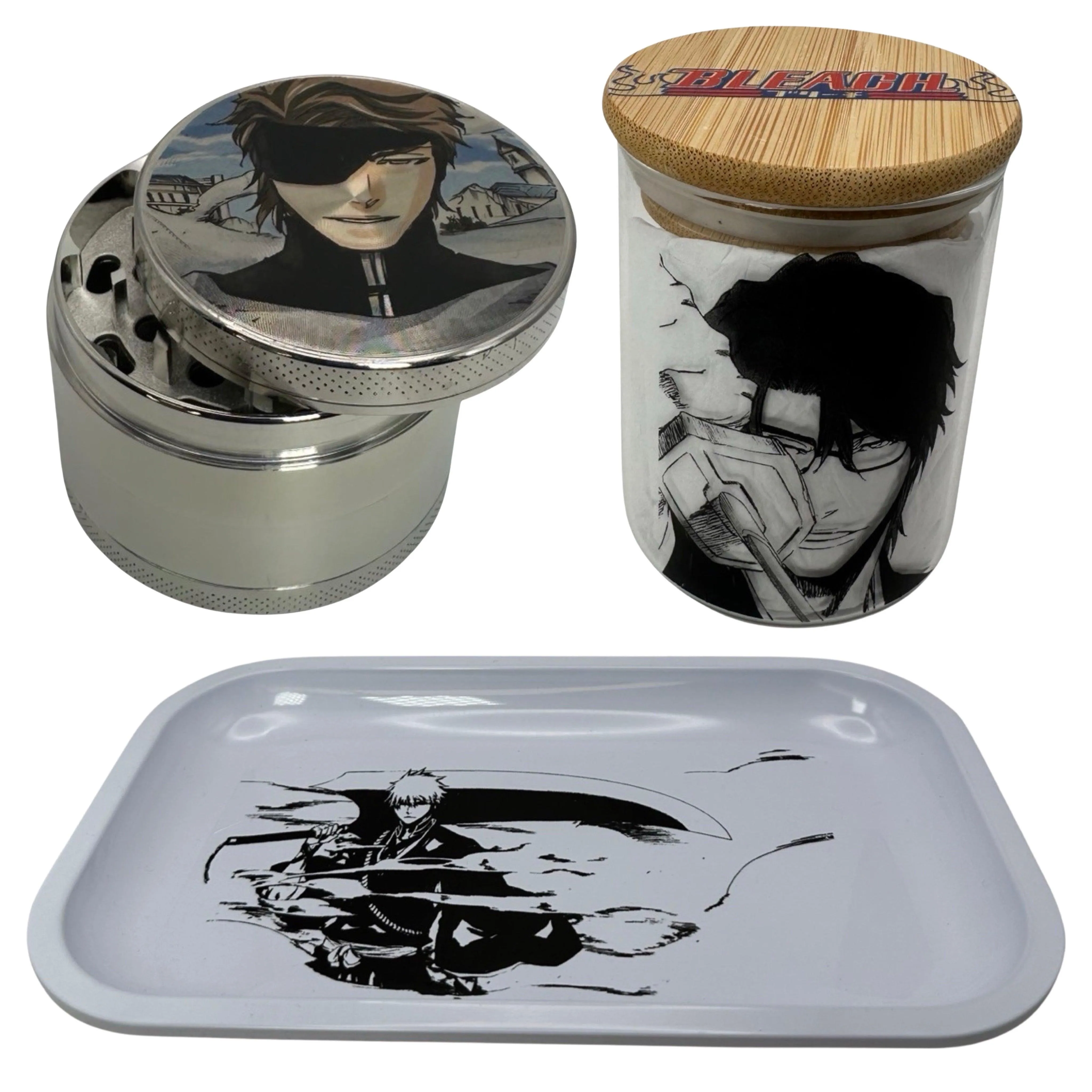 Bleach Anime Herb Grinder, Stash Jar, Rolling Tray Set