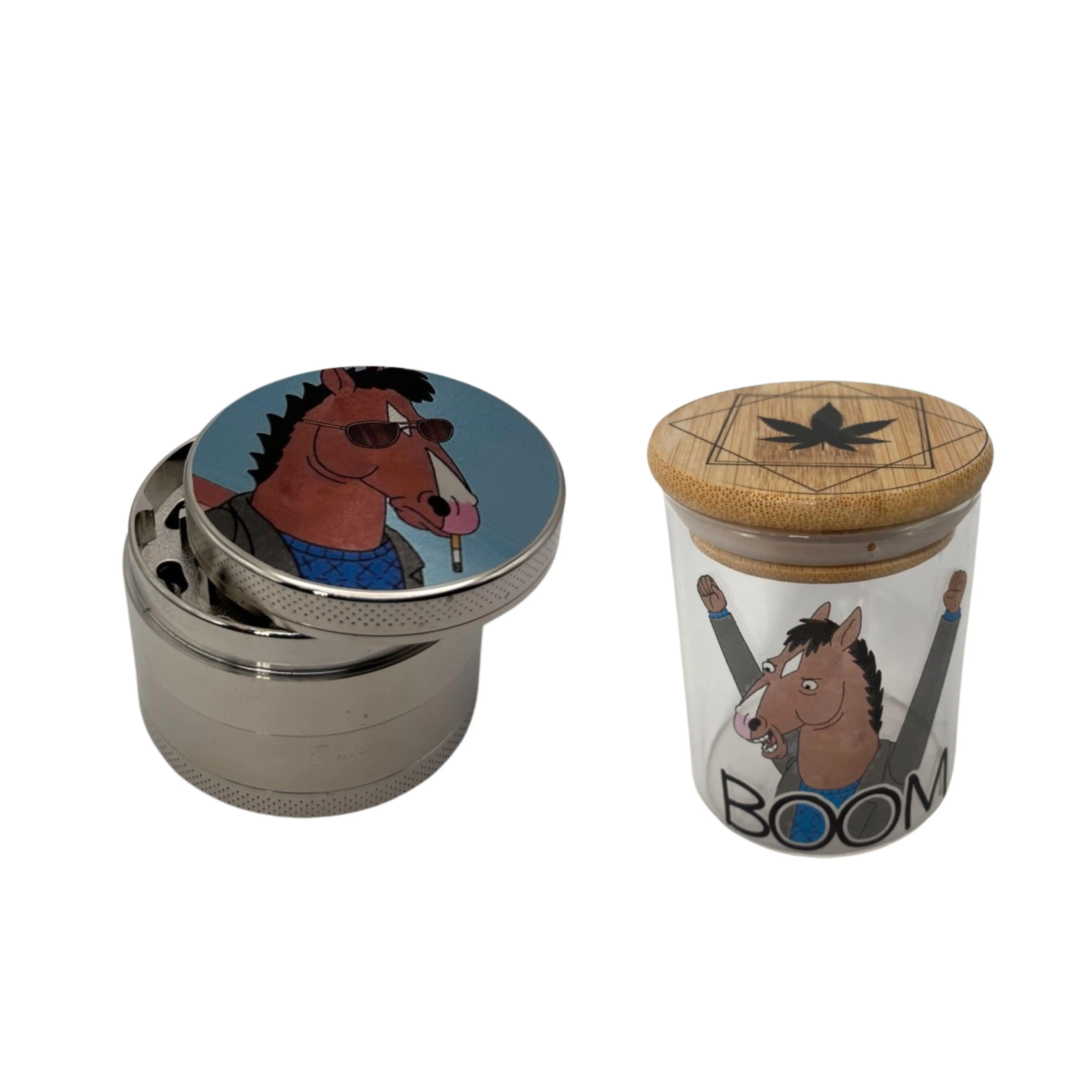 Bojack Horseman Cartoon Spice Grinder, Stash Jar, Rolling Tray Set