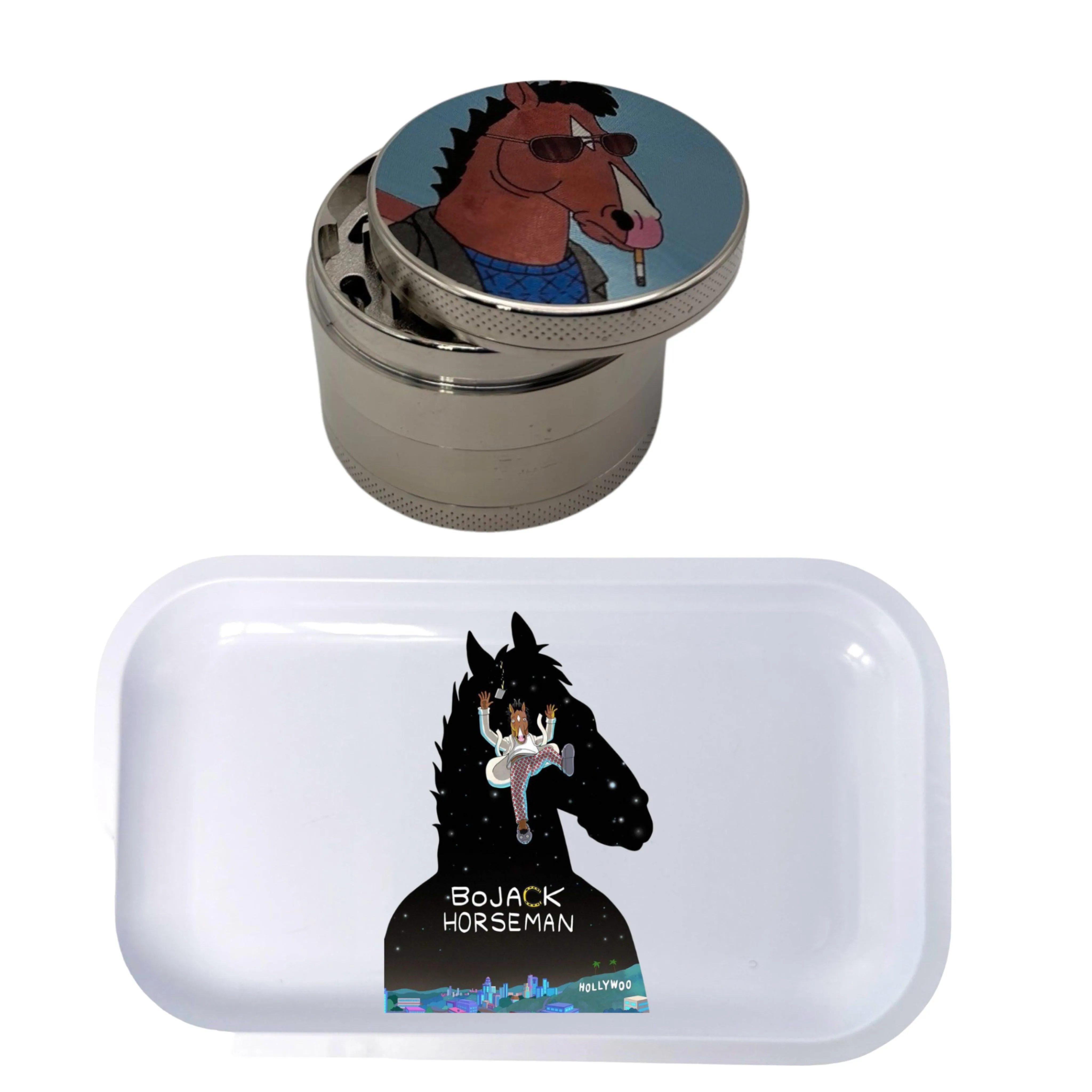 Bojack Horseman Cartoon Spice Grinder, Stash Jar, Rolling Tray Set