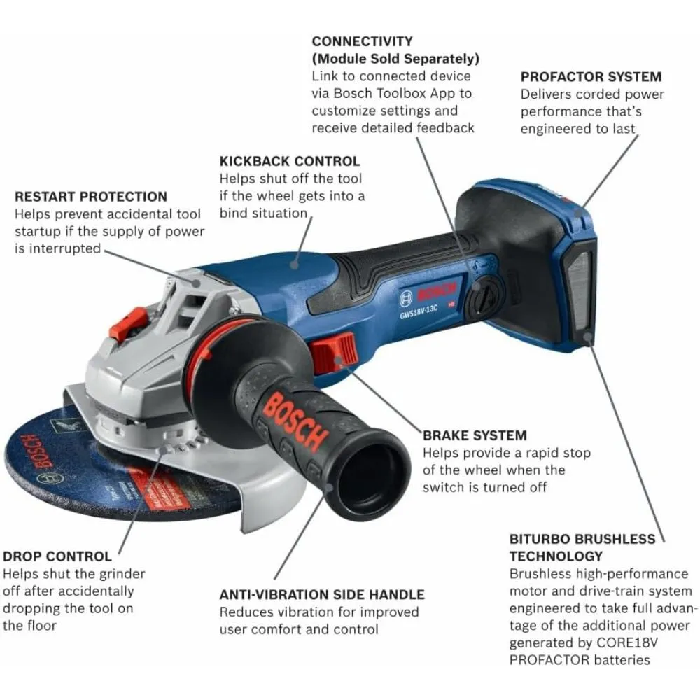 Bosch GWS18V-13CN 18V PROFACTOR 5" - 6" Connected Ready Angle Grinder (Bare Tool)