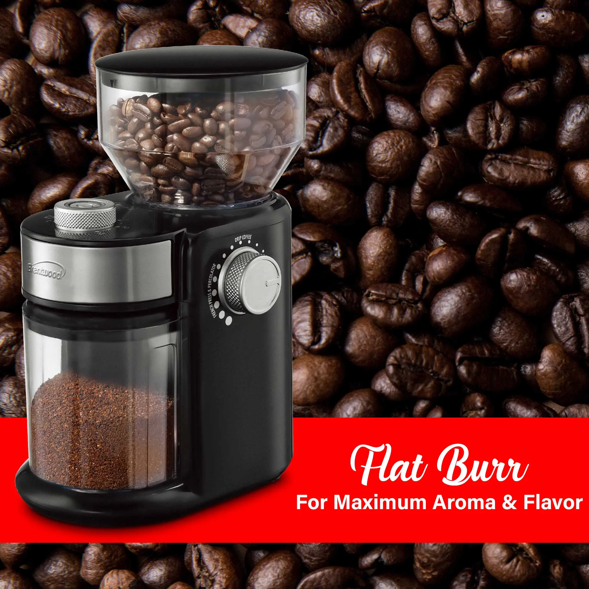 Brentwood CG-2021BK 8-Ounce Automatic Burr Coffee Bean Grinder Mill, Black