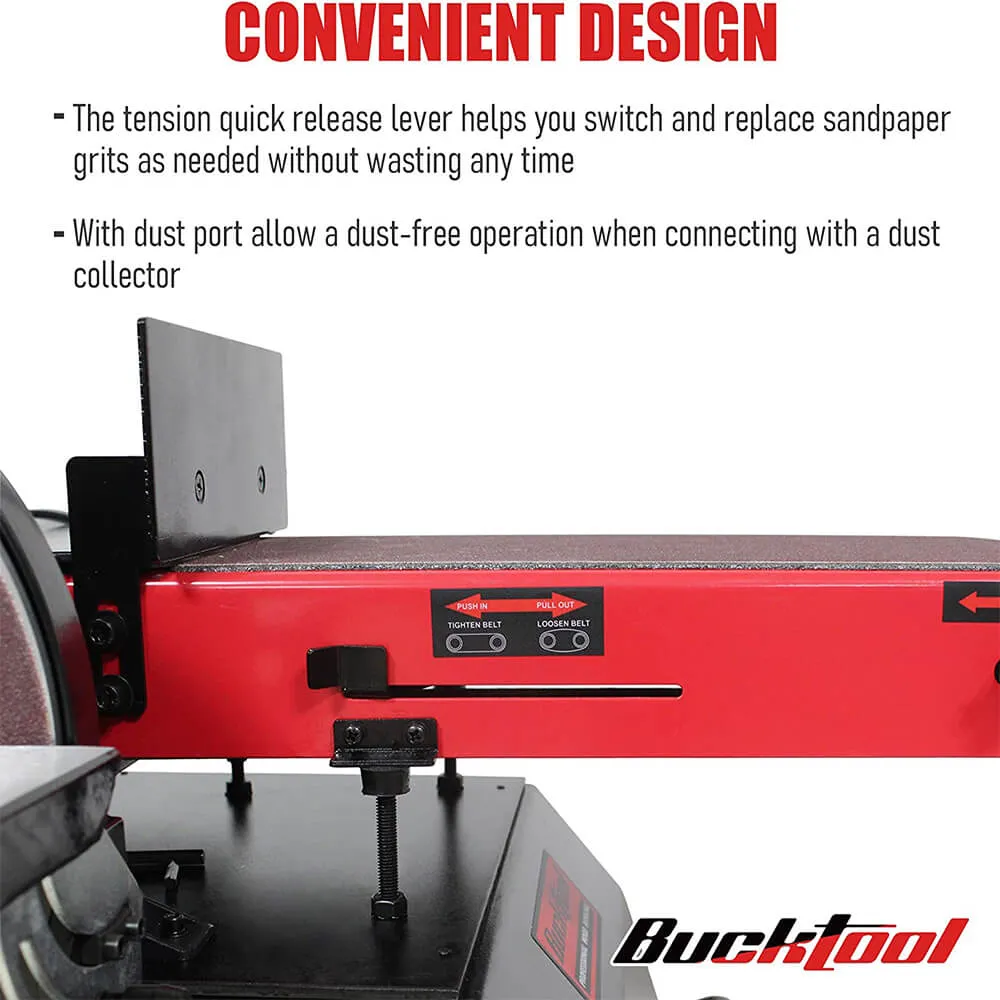 BUCKTOOL BD61000 Bench  6 in. x 48 in. Belt and 10 in. Disc Sander with 1.5 HP Motor and Stand