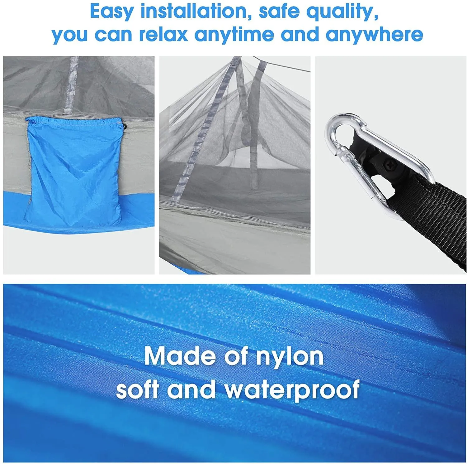 Camping Hammock with Net Mosquito Lightweight Nylon Fabric Travel Hammock