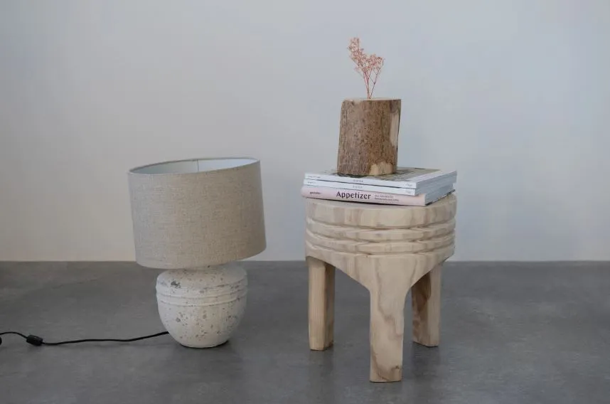 Cement Table Lamp With Linen Shade