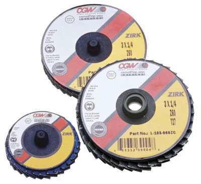 CGW Abrasives Flap Discs, Mini, Zirconia, Quick Change, Type R, 3 in, 120 Grit, 18,000 rpm, 30016