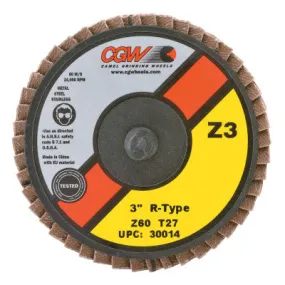 CGW Abrasives Flap Discs, Mini, Zirconia, Quick Change, Type R, 3 in, 60 Grit, 18,000 rpm, 30014