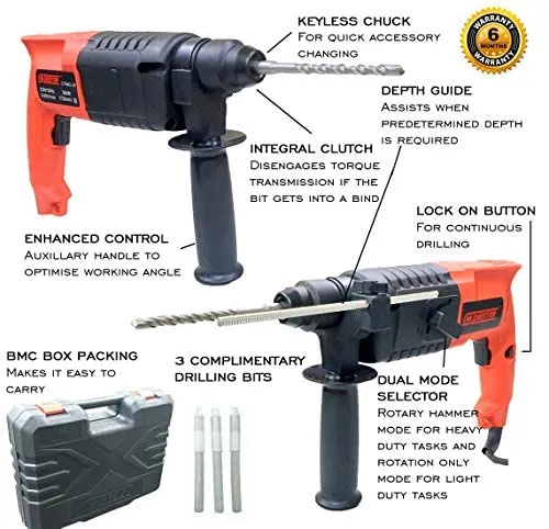 Cheston Rotary Hammer Reversible Drill Machine 20MM 500W with Drill Bits I 850RPM I 3 Functions with Vibration Control SDS-Chuck, Copper Armature I Heavy Duty use for Concrete, MetalI Comes in Carry Tool Box