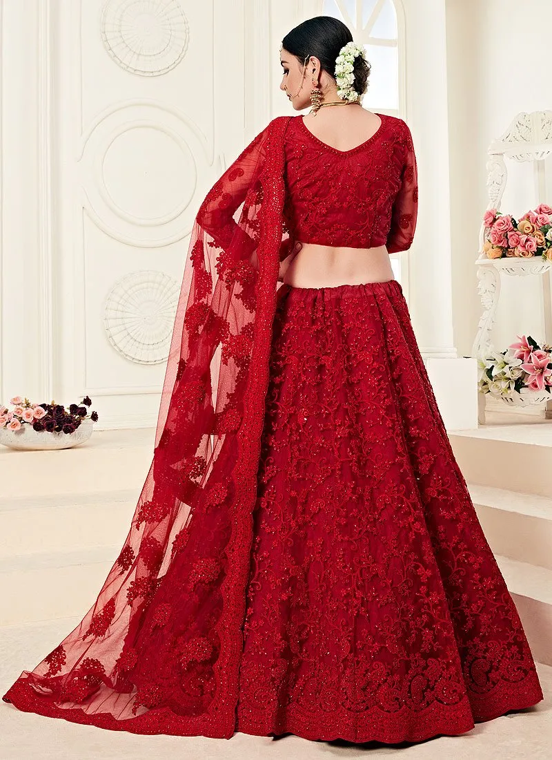 Chic Hot Red A Line Trendy Wedding Lehenga Choli