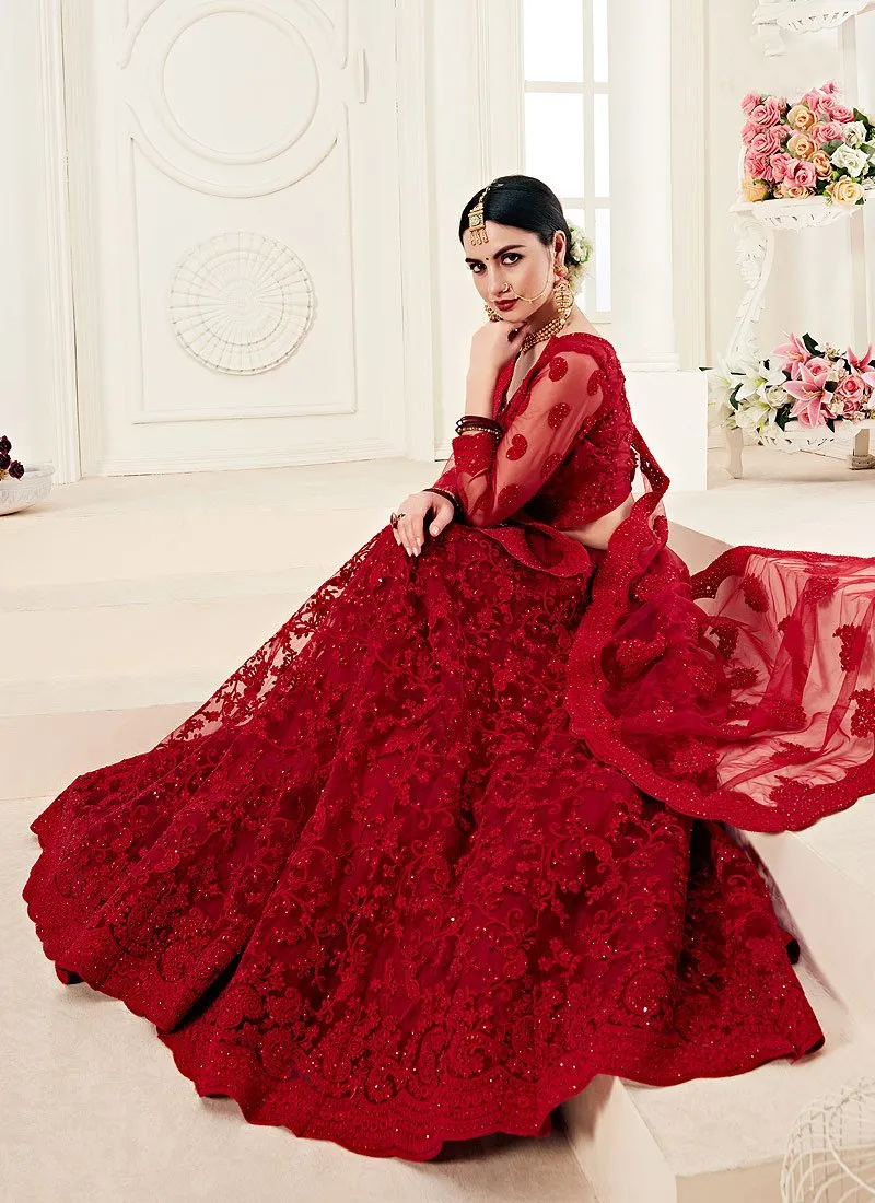 Chic Hot Red A Line Trendy Wedding Lehenga Choli