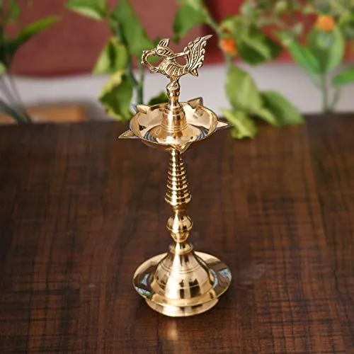 Collectible India Brass Peacock Mahabharat Diya Oil Lamp (Golden, 10.5 X 3.5 Inch)