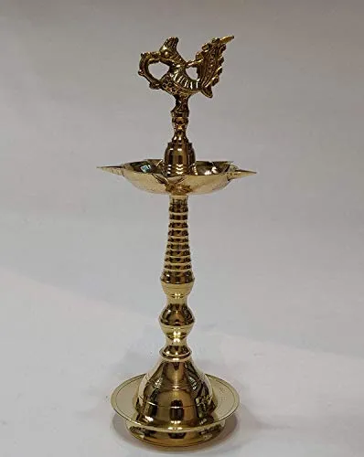 Collectible India Brass Peacock Mahabharat Diya Oil Lamp (Golden, 10.5 X 3.5 Inch)