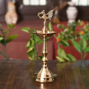 Collectible India Brass Peacock Mahabharat Diya Oil Lamp (Golden, 10.5 X 3.5 Inch)