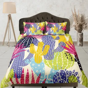 Colorful Cactus Plant Duvet Cover Set, Bedspread Kids Bedding Set Single Bedding