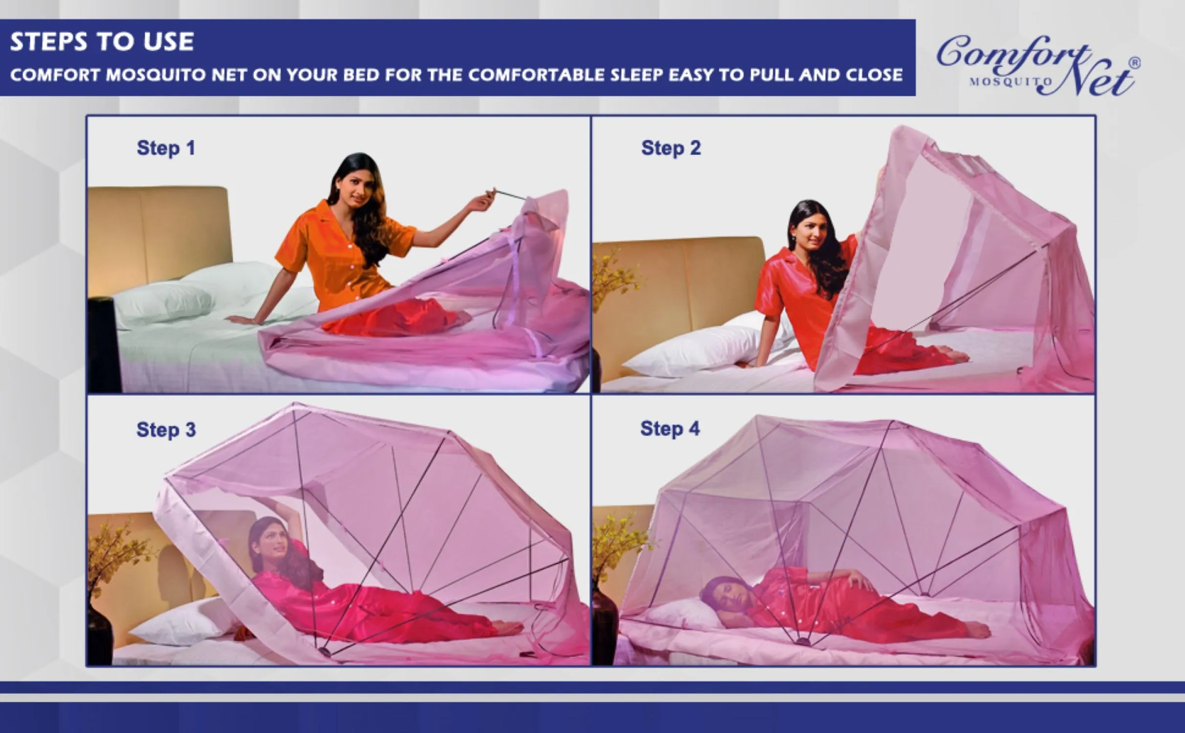 Comfort Mosquito Net Foldable Poly Cotton Mosquito Net (6 x 6 Pink- King Bed Size)