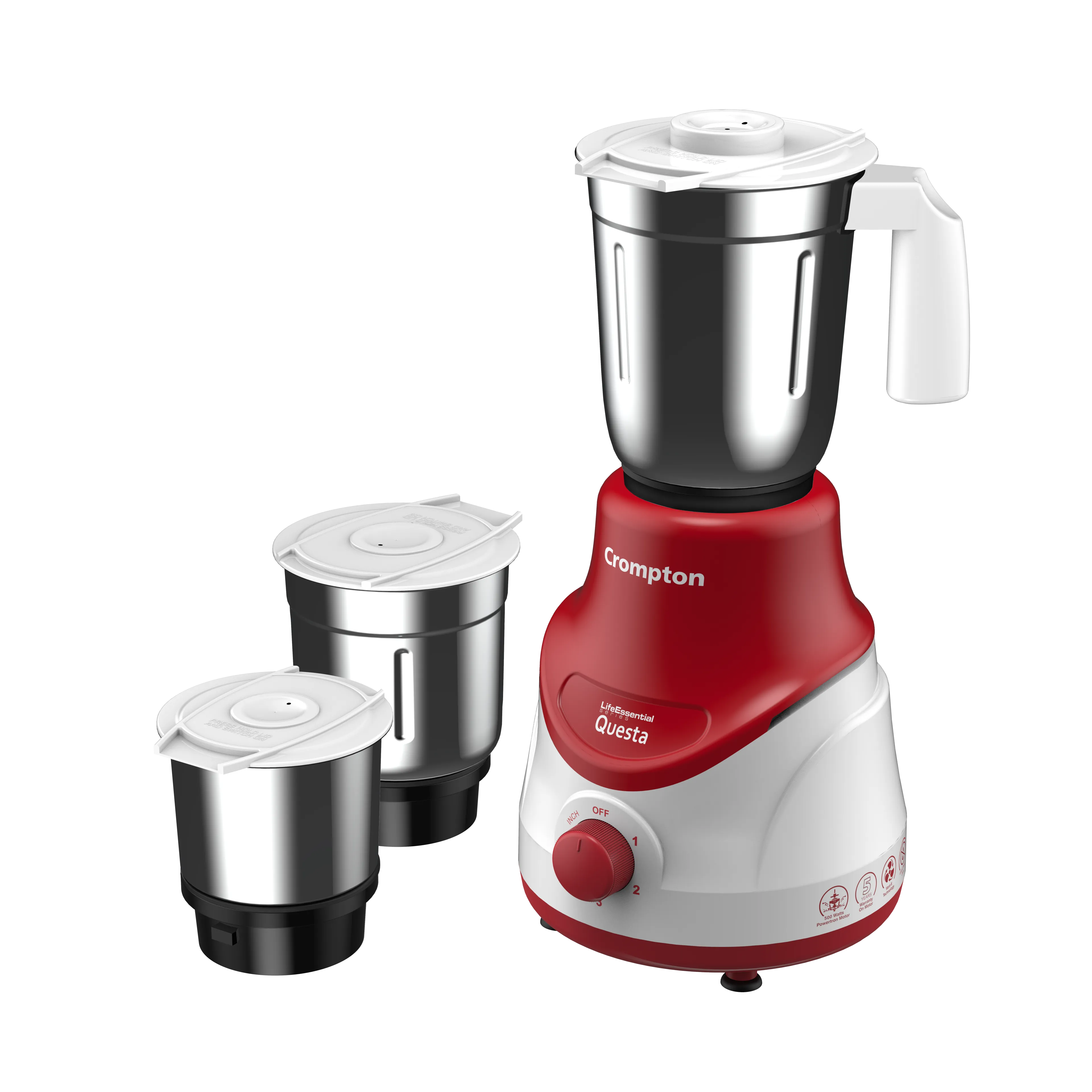 Crompton Questa 500W, Mixer Grinder, 3 Stainless Steel Jars