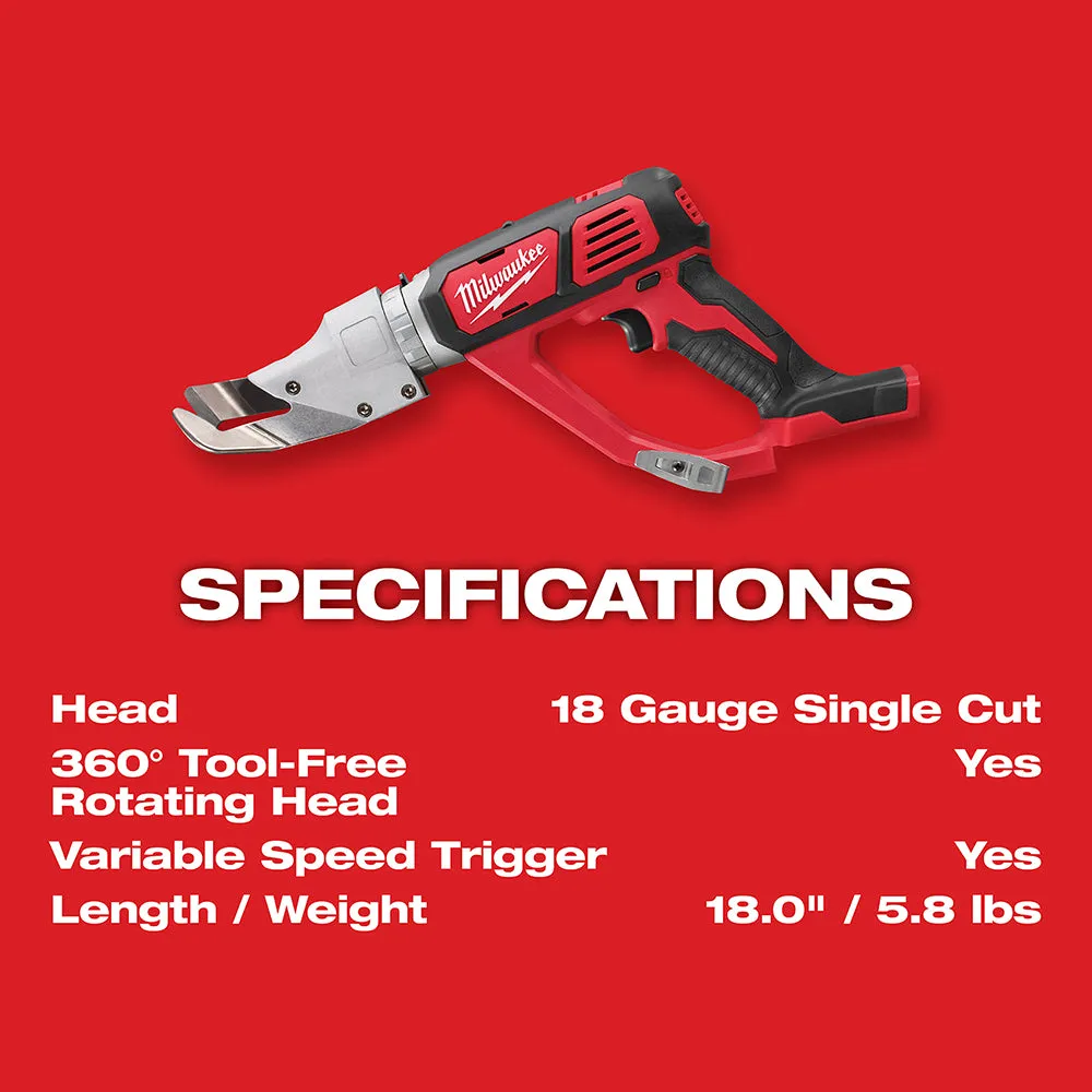 Cut Shear - Milwaukee M18™ 18 Gauge Single Cut Shear (Tool Only), 2637-20