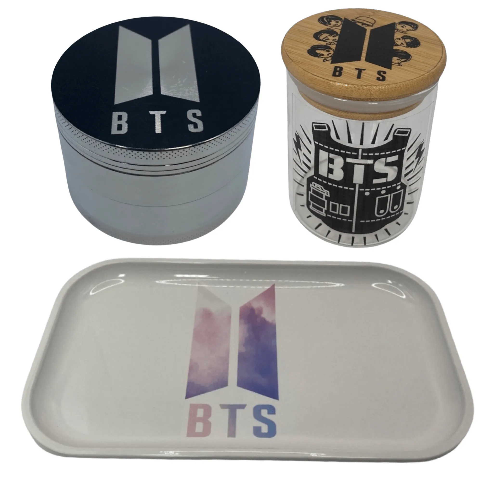 Cute BTS BT21 Spice Grinder, Stash Jar, Rolling Tray Set