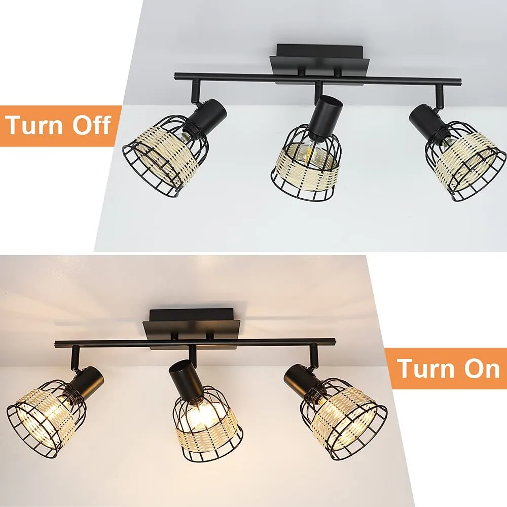 Depuley 3 Ways Adjustable Ceiling Light, Black Metal and Weaving Lampshade Ceiling Spotlight for Kitchen,Living Room,Bedroom,Dining Room,Hallway (Bulbs not Include)