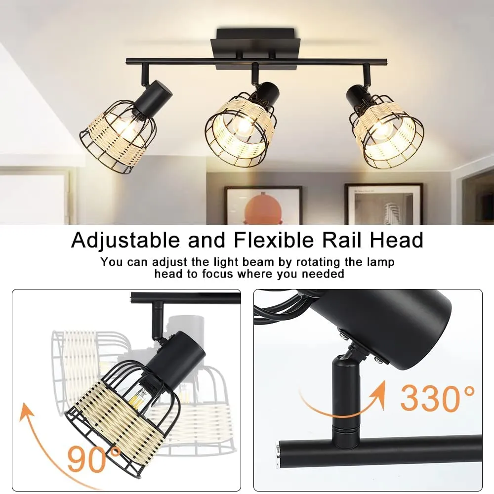 Depuley 3 Ways Adjustable Ceiling Light, Black Metal and Weaving Lampshade Ceiling Spotlight for Kitchen,Living Room,Bedroom,Dining Room,Hallway (Bulbs not Include)