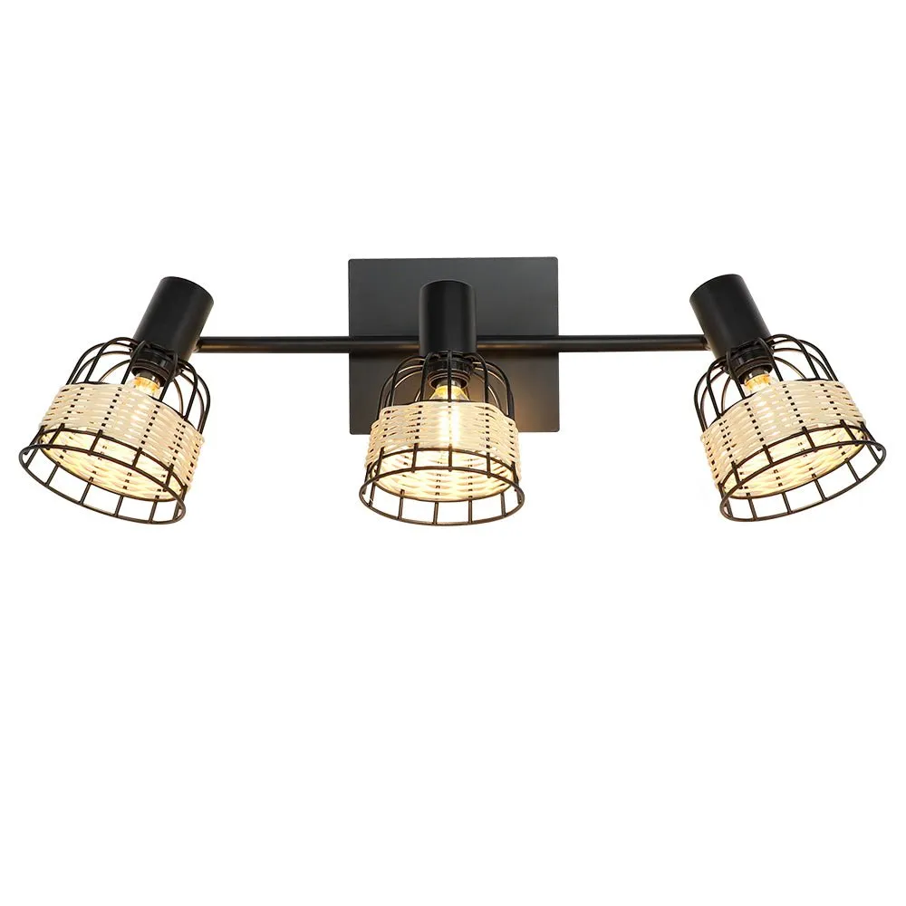 Depuley 3 Ways Adjustable Ceiling Light, Black Metal and Weaving Lampshade Ceiling Spotlight for Kitchen,Living Room,Bedroom,Dining Room,Hallway (Bulbs not Include)