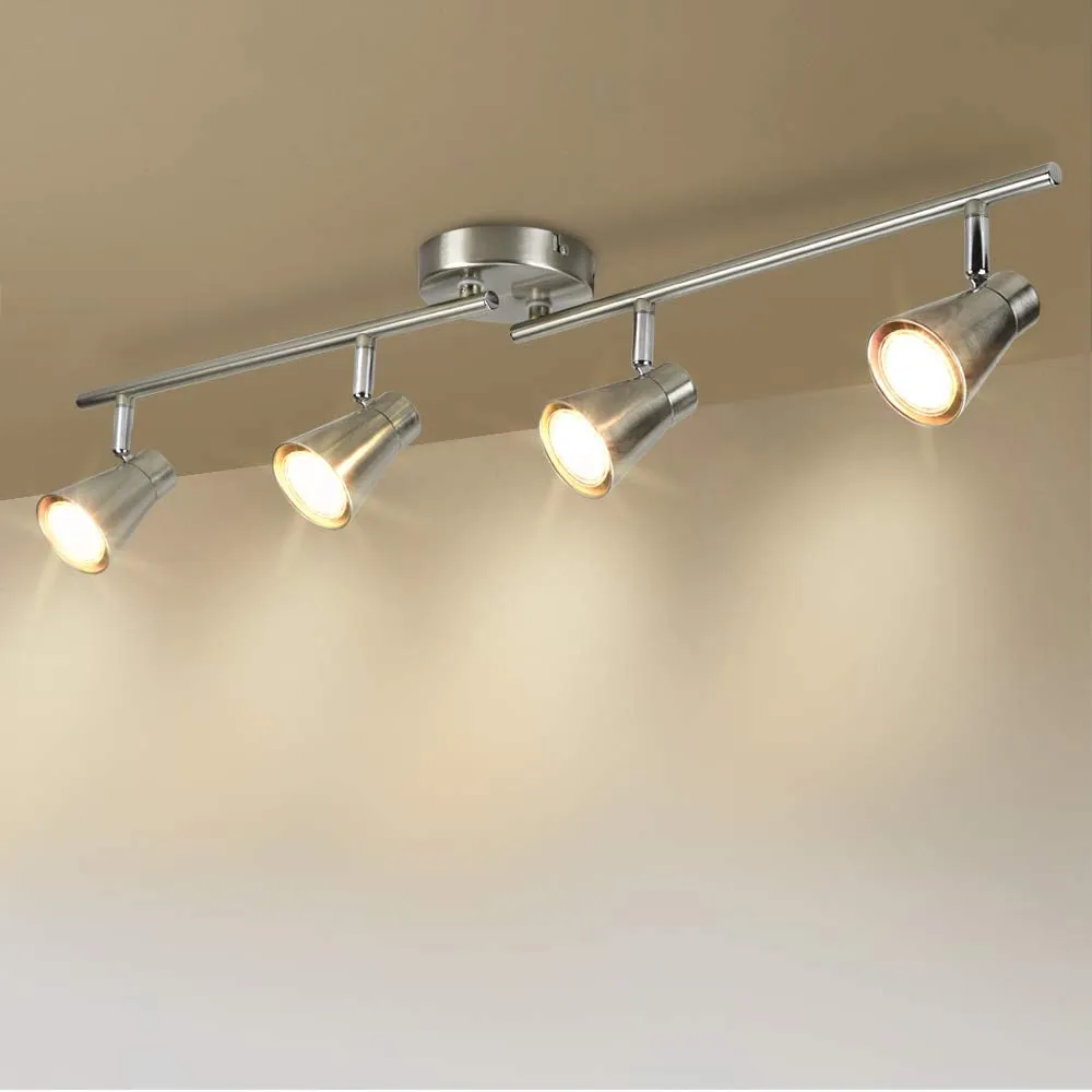 Depuley 4 Way Spotlights Ceiling Lights, Kitchen Spot Lights Rotatable, Directional Ceiling Spotlight for Kitchen, Dining Room, Bedroom, Office, Brushed Nickel, GU10 Bulbs Included