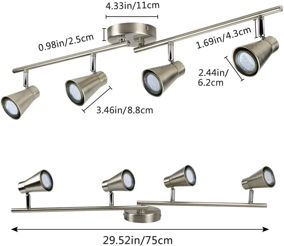 Depuley 4 Way Spotlights Ceiling Lights, Kitchen Spot Lights Rotatable, Directional Ceiling Spotlight for Kitchen, Dining Room, Bedroom, Office, Brushed Nickel, GU10 Bulbs Included