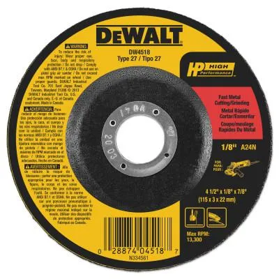 DeWalt® Type 27 Depressed Center Wheels, 7/8 in Arbor, A24R Grit, Aluminum Oxide, DW4518