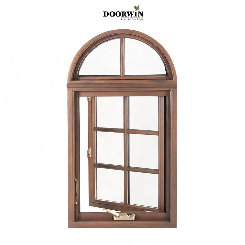 Doorwin 2021Doorwin Double glazed glass aluminum wood with mosquito net removable screen better view crank open window