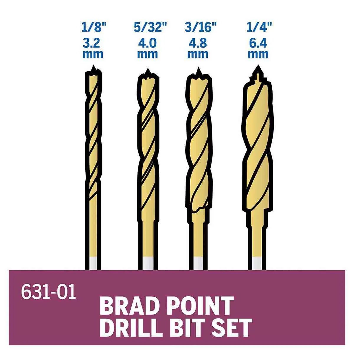 Dremel 631 -Brad Point Drill Bit Set -  4pc