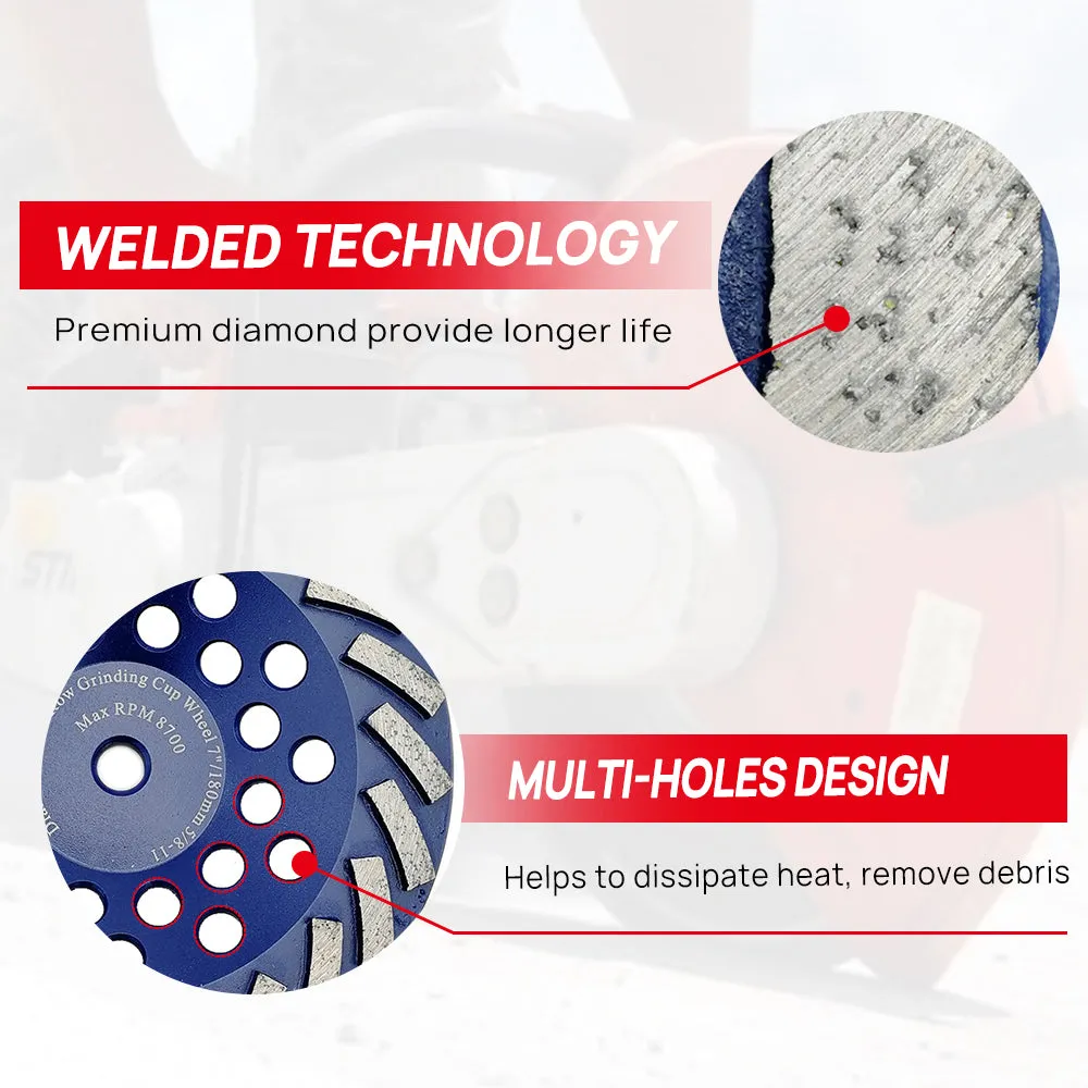 DT-DIATOOL Diamond Segmented Turbo Row Cup Grinding Wheel with 5/8-11 Thread for Concrete Hard Stone 4''/4.5''/5''/7''