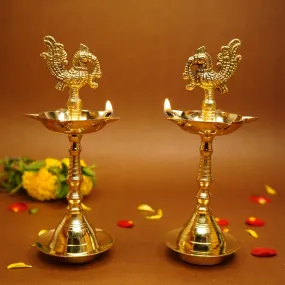 Ekhasa 100% Pure Brass Kerala Vilakku Set | South Indian Diya for Pooja | Kuthu Vilakku Deepak for Puja Set of 2 | Pital Samai for Pooja | Pithalai Nilavilakku Stand for Festivals & Return Gifts