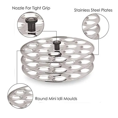 Eleven Rings Mini Idli 3 Plates Stainless Steel Idli Stand/Idli Maker Makes 54 Mini Idlis at Once. (3 Plate Mini Idli)